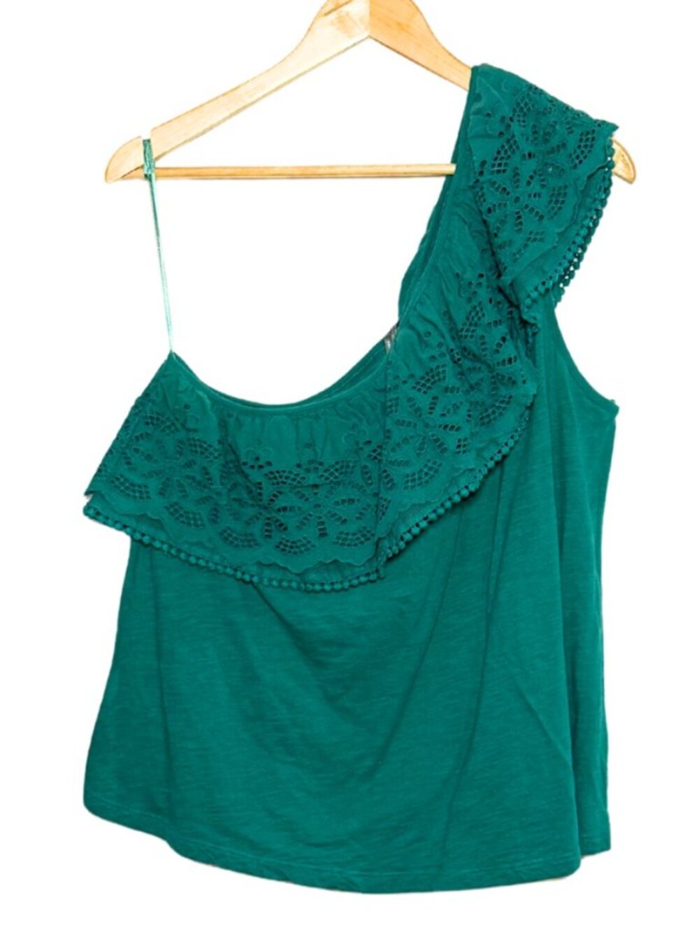 Anthropologie One Shoulder Tank Top Eyelet Lace Ruffle Cotton Shirt Size XL